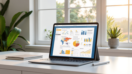 报表生成场景，显示电脑屏幕上正在生成Excel报表，图表和数据表格整齐排列，U盘插入电脑，背景为整洁的办公桌